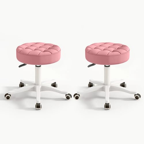 HDHNBA Silla giratoria compacta con Ruedas y polea Redonda de Cuero PU, Altura Ajustable, diseño Giratorio, Silla de Oficina para dibujantes, Taburete de salón SPA, Silla de Oficina para el hogar.