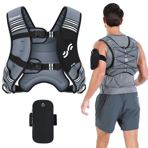 Sportneer Chaleco con peso para entrenamiento de correr, 8 libras/5,4 kg/15 libras/9 kg/11 kg, chaleco de peso con rayas reflectantes para entrenamiento, entrenamiento de fuerza, fitness, construcción