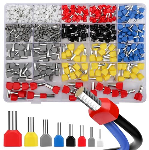 Lot de 600 embouts de câble jumelés, 0,5 mm² à 10 mm² Ensemble de Manchons Isolés, Connecteurs de Câble, Embouts de câble jumelés, Assortiment d'embouts de câble pour connexion de fil