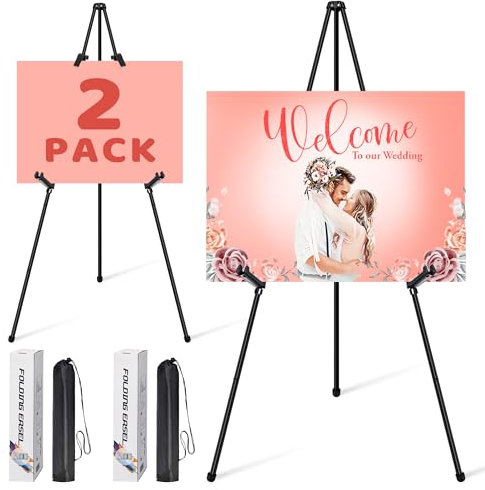 VAIIGO 2Pcs Easel Stand for Sign, 168cm Adjustable Metal Display Easels for Wedding Welcome Signs Posters Stands,Folding Poratable Easel for Painting, Canvas, Artisits Tripod Stand with Portable Bag