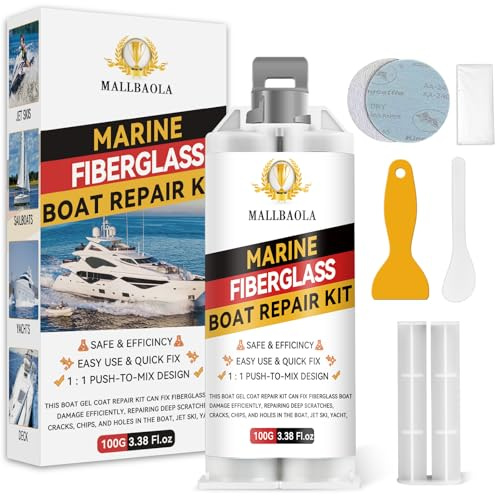100 ml Marine Glasfaser Reparaturset Weiß, Glasfaserspachtel Ultra Stark, Gelcoat Repair Kit für Boot, Jetskis, Yachten, Surfboards und Mehr, Reparieren von Rissen Löchern Kratzern, Robust Wasserdicht