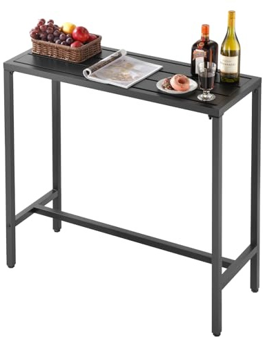 VEVOR Mesa Alta de Bar de Exterior, 1000 x 375 x 980 mm, Mesa de Comedor Rectangular con Tablero Impermeable y Estructura de Metal Resistente, Mueble de Jardín para Patio, Terraza, Piscina, Negro