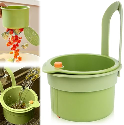 KOVSGQ Colador Fregadero de Cocina Cesta de Drenaje Colador para Fregadero Colgante Multifuncional para Colgar Redondo Filtro De Residuos para Capturar Frutas Y Verduras Lavado Alimentos((Verde)