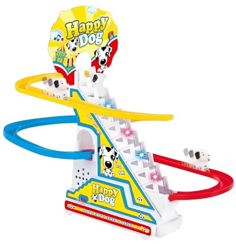 Pista de juguete subida de las escaleras eléctrica con luces sonidos música luminosa pista carrera feliz patito pista niños perros pingüinos montaña rusa escalada escalador trenes slide raza led (B)