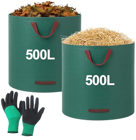2 x Sacchi Giardinaggio, 500 litri Sacchi da Giardinaggio Professionali, Sacchis Giardinaggios con Maniglie, Borsa da Giardinos Riutilizzabile Antistrappo e Impermeabile per Riporre Foglie