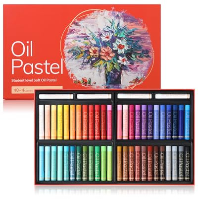 pasteles al oleo 48 colores + 4 blancos, colores vivos, oil pastel extra suaves, fácil de mezclar y difuminar, duraderos, adecuados para pintura, para artistas y estudiantes