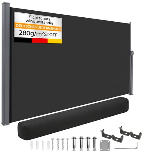 HOMEDEMO Alu-Seitenmarkise ausziehbar, 160x300+20 cm Anthrazit, Sichtschutz Sonnenschutz Markise, Windschutz Wasserdicht Seitenzugmarkise, Seitenrollo für Balkon, Terrasse, Garten