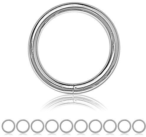 Ganzoo 10 O-Anelli Rotondi in Acciaio antiruggine, Argento, Diametro Esterno 40mm, Spessore Filo 5mm, componenti per Accessori e fissaggi, lavori manuali, Cucito, Borse e Cinturini