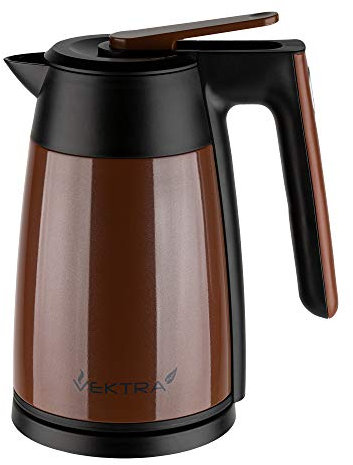 Vektra VEK-1703BR Vacuum Insulated Environmentally Eco Friendly Easy Pour Cordless Kettle, 1.7 Litre, Brown