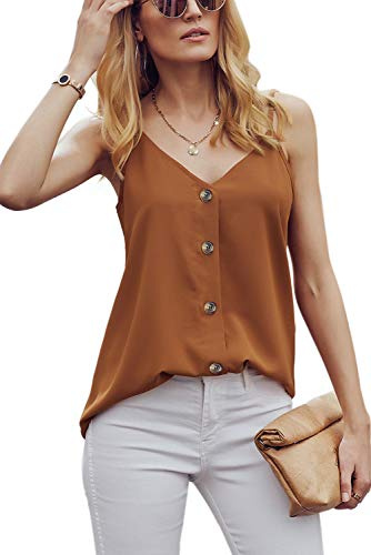 Femme Top Ete Col V Sexy Bouton Débardeurs Casual Camisole Haut Ete Sling sans Manche T-Shirt Plage Tee Tank Top Grande Taille Chemisier Blouse