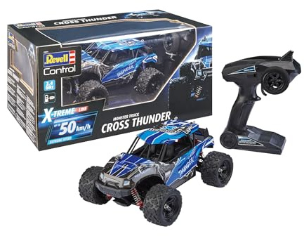 Revell Control X-TREME Monster Truck Cross Thunder I RC-Truggy im Maßstab 1:18 I Allradantrieb und Bulldog-Reifen I Bis zu 50 km/h schnell I Mit -Li-Ionen-Akku I 20 Minuten Fahrzeit, Blau