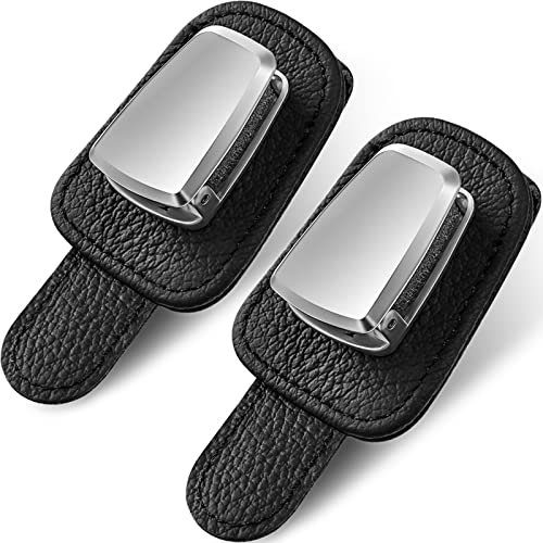 Mudder 2 Paquetes Soportes de Gafas de Coche Clip Soporte Universal de Gafas de Sol de Visera de Coche Gancho de Gafas de Cuero y Clip de Tarjeta de Entrada Montaje de Anteojos (Negro)