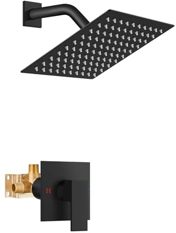Airuida Shower Faucet Set Bathroom Rain Shower System SUS304 Stainless Steel Single Handle With Male Threads Rough-in Valve Shower Trim Kit 8 Inch Wall Mount Shower Head Matte Black