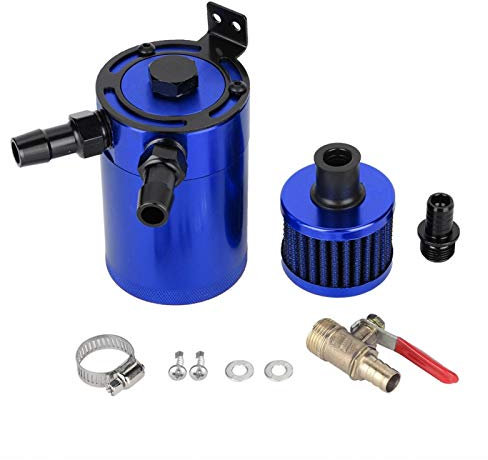 air filter oil blue ◈ Fydun Car modification Universal Aluminum Alloy Oil Tank Reservoir Catch Can with 2 Port Accessory Kit (Blue) oil catch can