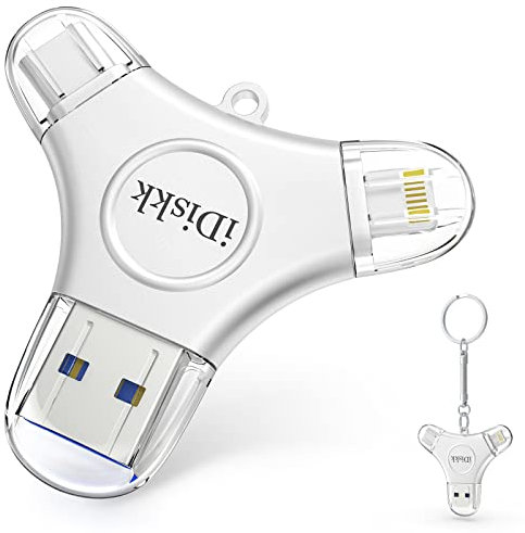iDiskk MFi 128 Go Certifié 3 en 1 Clé Photo USB-C iPhone Stockage iPhone Externe, Clé USB de Sauvegarde iPad Clé USB pour éclairage iPhone Compatible avec iOS Type C et Mac PC