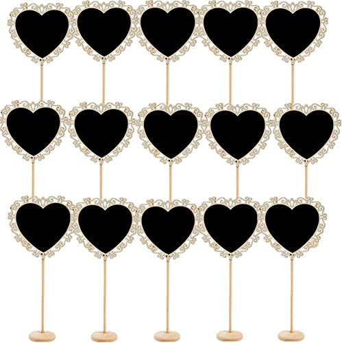Pack von 15, Youngine Mini Chalkboards Karten mit Staffelei-Stand für die Kennzeichnung von Erinnerungen, Hochzeiten Tischkarten, Food Signs, Party Supplies (Herz)
