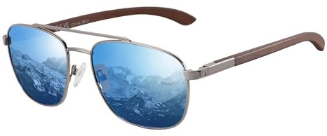 ZENOTTIC Occhiali da sole da uomo donna pilota polarizzati quadrati con tempio degli occhiali in legno e lenti UV400 protezione per la pesca, la guida e il golf