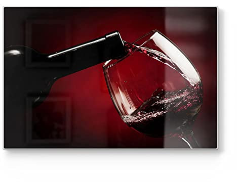 DEQORI Tabla de cortar de cristal, grande, 30 x 20 cm, diseño de vino tinto, placa de corte para cocina, antibacteriana y antideslizante, placa de cristal y bandeja para servir