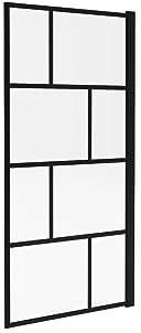 Vente-unique - Pare baignoire pivotant style industriel - 80 x 140 cm - Noir mat - Verre - RIVANON