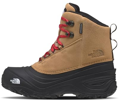 The North Face Kids' Chilkat Lace V Insulated Waterproof Snow Boot | Seam-Sealed Outdoor Shoe, Almond Butter/TNF Black, 6