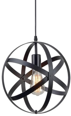 Comely Lampada a Sospensione Industriale, E27 Plafoniera in Metallo, Lampadario LED Sospensione Moderno per Sala da Pranzo, Cucina, Soggiorno, Bar, Camera da Letto, Nero