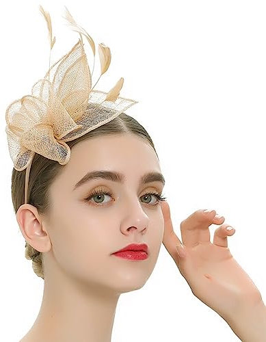 Luxshiny Clip Fascinator Haarschmuck Fascinator Hut Stirnband Tea Party Stirnband 1920Er Jahre Fascinator Mesh Kopfbedeckung Haarspange Für Frauen Mädchen (Golden) Hochzeit Kopfbedeckung