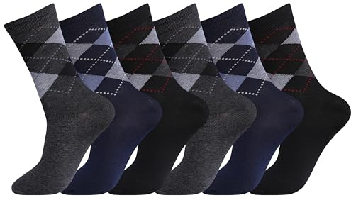 COSHAL® 3 Dress Socks Mens Suit socks Cotton Rich Classic Suitable for Work Casual Wear Breathable Durable Smart Argyle Dress Soft Men Dress Socks Size (6-11) Argyle
