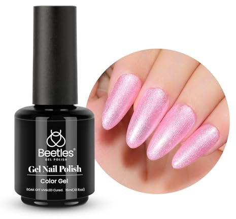 Beetles UV Gel Nagellack Schimmern Glitzerrosa 15 ml Glitzerfarbe Meerjungfrau Rosa Gel Nagellack, Geschenk für Nagelkunst DIY- Heimmaniküre Geschenk für Frauen