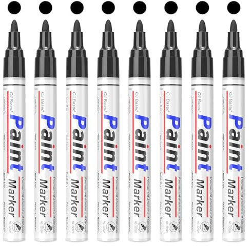 Permanent Marker Schwarz, 8 Stück Lackmarker Mit 2-3 MM Rundspitze, Schnell Trocknend, Wasserfest, Farbecht, Geeignet für Metall, Stein, Holz, Glas, Kunststoff, Keramik, Reifen und Andere Oberflächen.