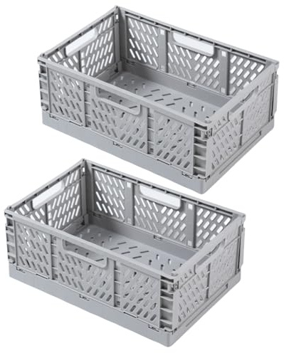 EURXLQ 2 Fällbara lådor i plast, hopfällbar förvaringskorg, vikbar lekhage för barnrum, kök, sovrum, kontor, badrum (grå, 20 x 15 x 9 cm)