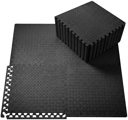 You vs You EVA Foam Mat Gym Floor Mat, Multipacks of 4 Foam Exercise Mats Interlocking Floor Tiles & Edging, Non-slip Home Workout, Padded 61cm x 61cm x 1cm Inc Adhesive Discs (Pack of 4 (16 sq ft))