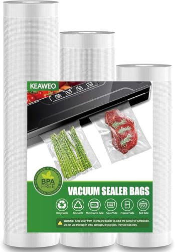 KEAWEO Sacs sous Vide Alimentaire, 3 Packs 28/25/20 x 400cm Film Sous Vide Alimentaire, Sac Congelation Sous Vide, Sac Sous Vide pour la Conservation des Aliments et la Cuisson,Réutilisable, Sans BPA