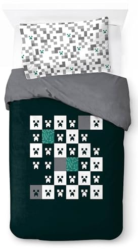 Jay Franco Minecraft Creeper Checkered 100% Cotton Single Duvet Cover Set - Includes 50 x 70cm Pillowcase