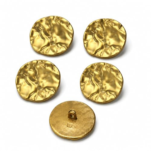Codulu 5PCS 30mm Round Gold Ripple Metal Buttons for Sewing Crafting Knitting Kids Jacket Jeans Coats Blazer Uniform DIY Decorative