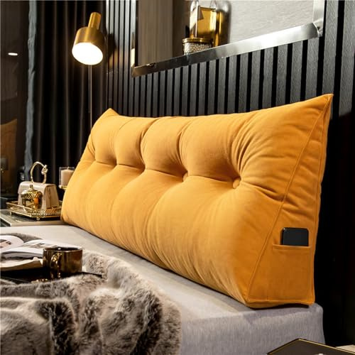 Cuscino imbottito per testiera letto di lusso, cuscino per divano letto, cuscino triangolare, cuscino da lettura per schienale del letto (dimensioni: 150 x 50 x 20 cm, colore: arancione)