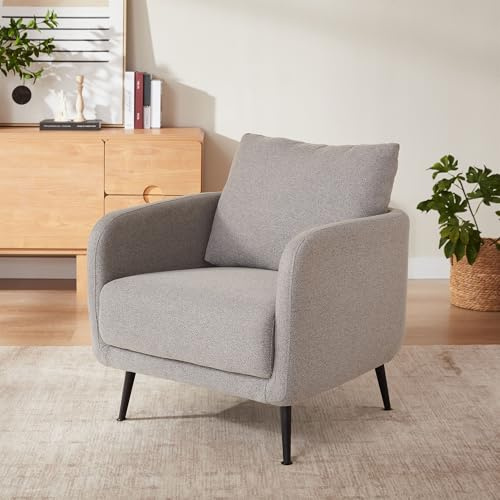 Sicaan Fauteuil de Salon Emma en Tissu Gris Clair – Fauteuil Design Moderne et Élégant – Chaise d’Appoint Confortable – Assise Rembourrée et Durable pour Salon, Chambre ou Bureau – 71 x 75 x 81 cm