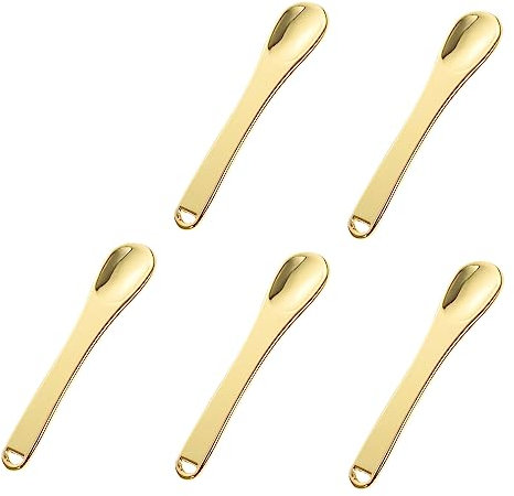 DECOMELODY Cucharas Para Crema De Ojos y Maquillaje 5 Unidades Tamaño Pequeño De Aleación De Zinc Dorado Para Masaje Facial Portátil y Multifuncional Uso Diario