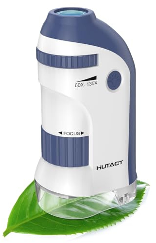 HUTACT Microscope Enfant de Poche avec Jeu de Lamelles : 60x-135x Mini Microscope LED Portable Cadeau Educatif pour Enfants Etudiants Adultes Observation Microbiologique