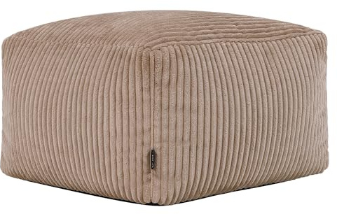Icon Amara Hocker, Mokkabraun, Flauschiger Cord Stoff, Sitzsack Cord, Sitzpuff, Pouf Hocker mit Füllung, Fußhocker für das Wohnzimmer, Deko Wohnzimmer