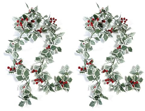 TYXHXTF 2PCS Ghirlanda Natalizia, Ghirlanda di Natale Artificiale, Festone Natalizio Bacche Rosse, per Matrimonio, Camino, Scale, Decorazione Da