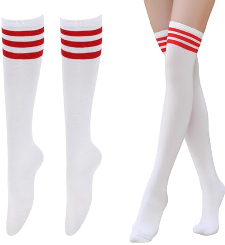 YAZWUR Chaussettes Hautes en Coton Rayé, 1 Paire, Bas Longs Tubes Rayés, Chaussettes Hautes Opaques pour Femmes et Filles à Porter au Quotidien, Chaussettes Montantes Femme (Blanc avec Rayures)