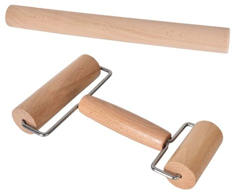 Mattarello per Mattarello, in Legno, Piccolo e Medio, con due Rulli, Set di Doppio per a Doppia Testa in Legno, Piccolo e Medio per Impasti Fatti a Mano, Dolci, Pizza