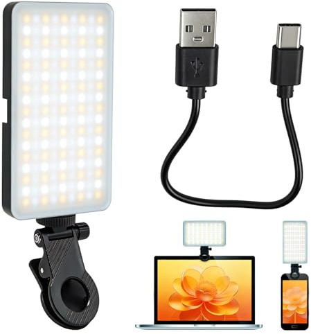 Selfie Licht 6.5W mit Akku 2000mAh, Tragbares Handy Licht Clip-On mit RGB und Dreifarbmodus, 10–100% Dimmbar CRI≥85, Videolicht für Fotografie Videoanrufe Streaming Vlogging Content Creator