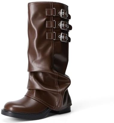 DREAM PAIRS Fold-over Knee High Fashion Boots for Women,Brown,11