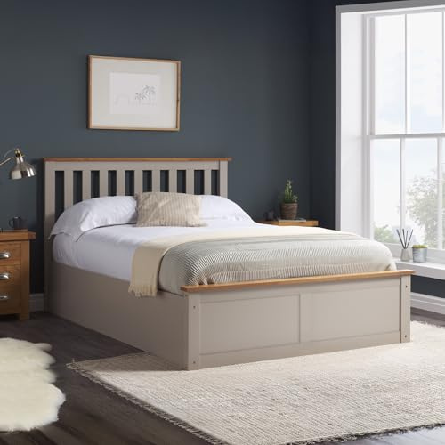 happybeds Phoenix Pearl Grey Wooden Ottoman Storage Bed, 4ft Small Double