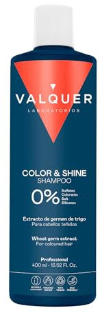 Valquer Champú Potenciador del Color y Brillo para Cabello Teñido. Antioxidante e Hidratante con Germen de Trigo, Phytokeratine, Vitamina E y Provitamina B5. Vegano. 400 ml.