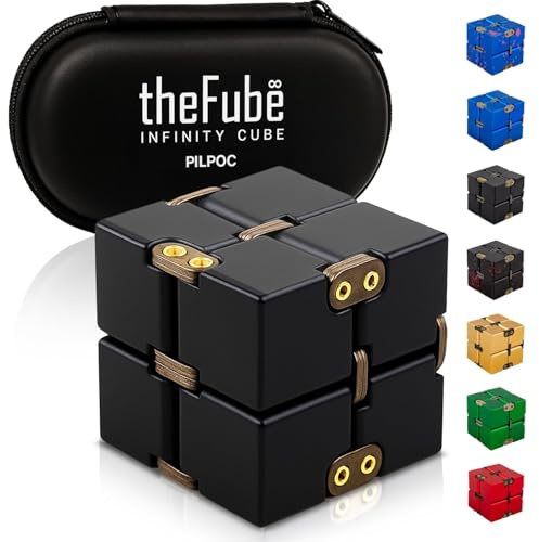 PILPOC theFube Infinity Cube Fidget Toys Anti Stress Adulte/Enfant - Cube Anti Stress en Aluminium de Qualité avec Étui, Robuste, Lourd, Soulage l'Anxiété, pour TDA, TDAH, TOC (Noir)