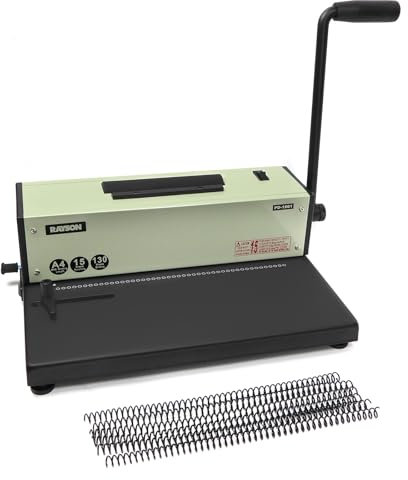 RAYSON Spiralbindegerät, 4:1 Teilung, mit Elektrischer Binderolle, 46 Löcher, A4, PD-1501