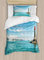 ABAKUHAUS Leuchtturm Bettbezugs Set für Einzelbetten, Sonniger Tag am Meer, Milbensicher Allergiker geeignet mit Kissenbezug, 130 x 200 cm, Mehrfarbig Aqua