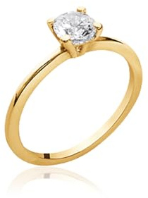 Tata Gisèle Bague Anneau Solitaire en Plaqué Or, sertie d'un Oxyde de Zirconium 5 mm - Sachet Cadeau Velours Offert (52)